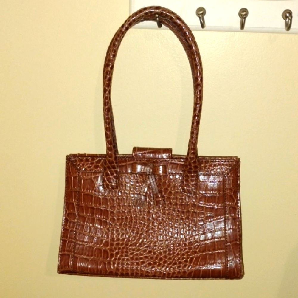 LIZ CLAIBORNE Brown Crocodile-Embossed Handbag